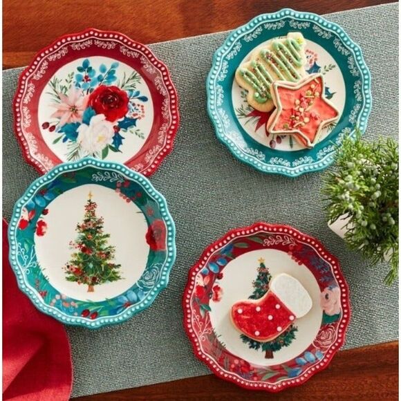Pioneer Woman Wishful Winter 4-Piece Ceramic Appetizer Plates Set - Picture 1 of 6